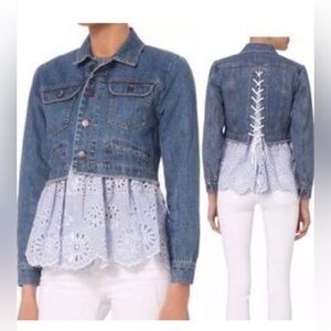 Sea New York Blue Denim Jacket with Light Blue Eyelet Peplum